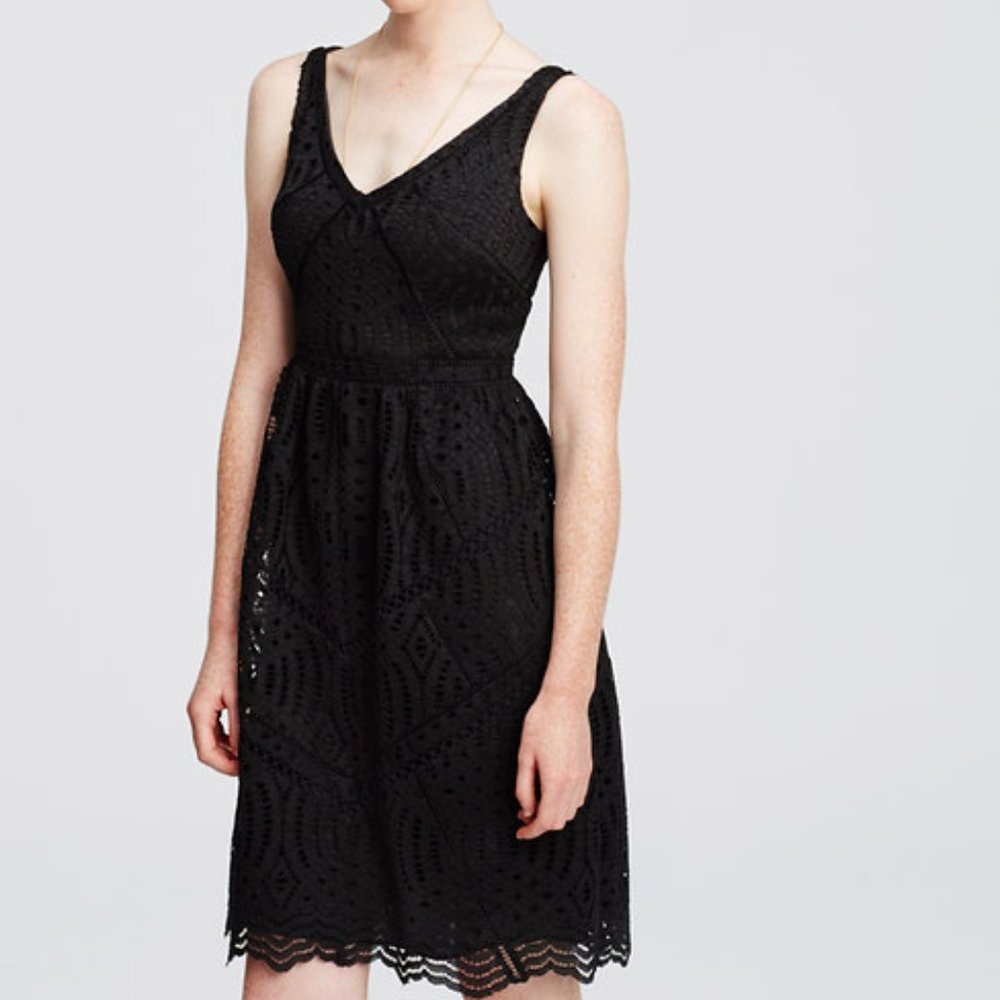 NWT Ann Taylor Black Lace Flare Dress Size 6